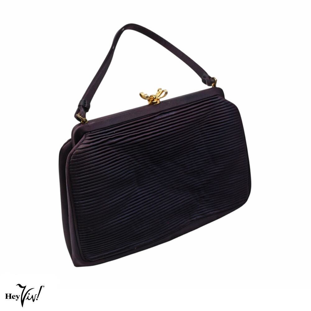 Vintage Coblentz Original Purse Dark Blue Pleated Satin Handbag 9x7"- Hey Viv - Picture 2 of 7